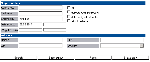 Shipment search - basic