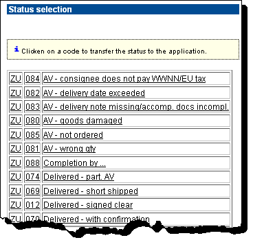 Codes for status entry